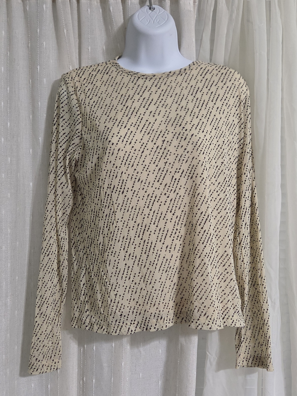 Axcess Cream Long Sleeve Top with Black Dot Print